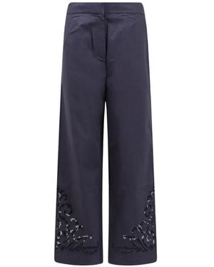 Scarlett Poppies Vemoza Embroidered High-Waisted Trousers - Blue
