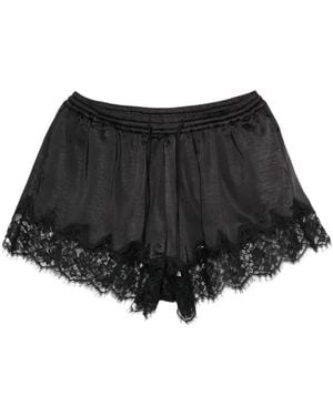 Self-Portrait Satin Lace Shorts - Black