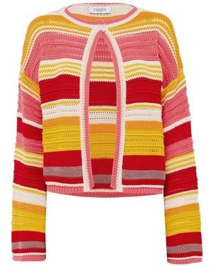 Laneus Striped-Pattern Knitted Cardigan - White