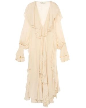 Blumarine Ruffled V-Neck Maxi Dress - White