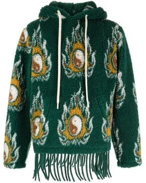 JORDANLUCA Cosmo Patterned-Jacquard Drawstring Hoodie - Green