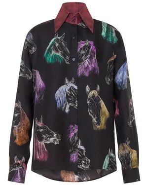 Moschino Horse-Print Silk Shirt - Black