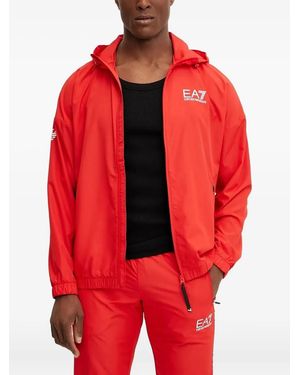 EA7 Logo-Detail Track Hoodie - Red