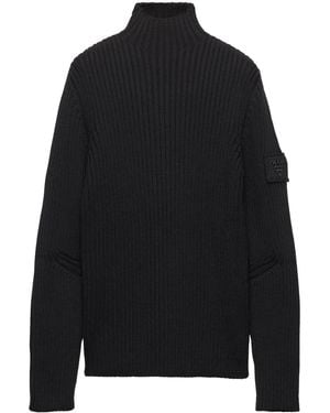 Prada Gerippter Pullover Mit Logo-Patch - Schwarz