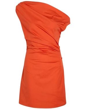 STAUD Phare Asymmetric Stretch-Cotton Mini Dress - Orange