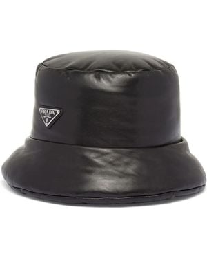 Prada Enamelled-Logo Nappa Leather Bucket Hat - Black