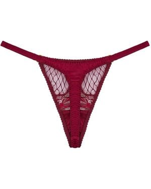 Fleur Of England Lace-Paneled Silk Thong - Red