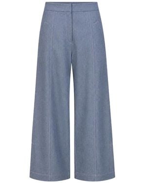 ODEEH Pantalones Anchos Con Costuras En Contraste - Azul