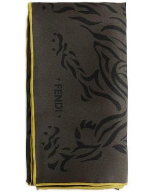 Fendi Foulard En Soie À Imprimé Tigre - Noir