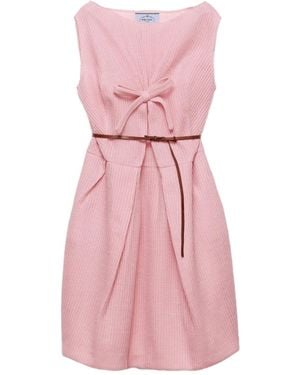 Prada Bow-Detail Pleated Dress - Pink
