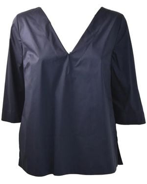 Liviana Conti V-Neck Box-Pleat Top - Blue