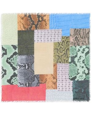 Bimba Y Lola Geometric Patchwork Scarf With Serpentine Pattern - Blue