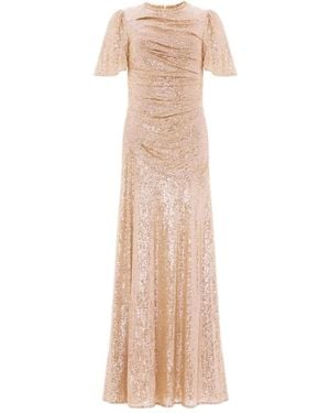 Needle & Thread Sequin-Embellished Ruched Dress - Natural
