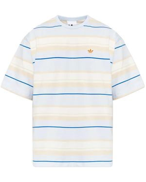 adidas Striped Logo-Embroidered T-Shirt - White