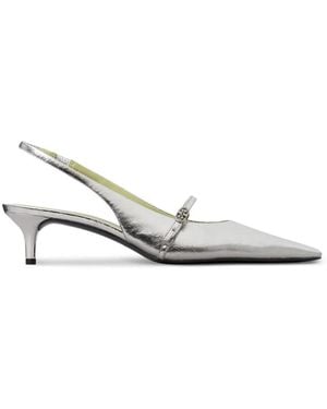 Tory Burch Double T Metallic Pointed-Toe Pumps - White