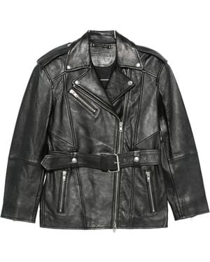 Stand Studio Veste En Cuir À Taille Ceinturée - Noir