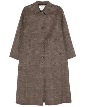 Yerse Check-Print Buttoned Coat - Brown
