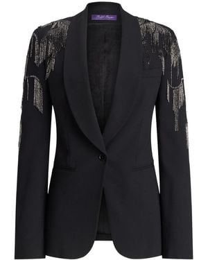 Ralph Lauren Fringe Detal V-Neck Blazer - Black