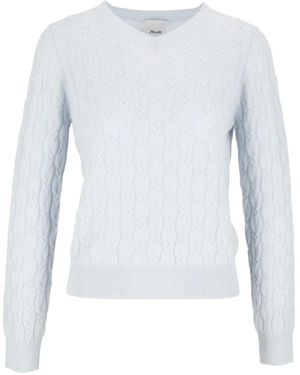 Allude Cable-Knit V-Neck Sweater - White
