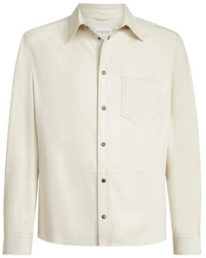 Brunello Cucinelli Chest-Pocket Long-Sleeve Leather Shirt - White