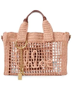 Chloé Small Summer Banana Logo-Embroidered Woven Tote Bag - Pink