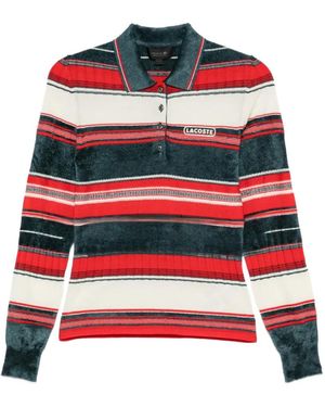 Lacoste Striped Polo Sweater - Red