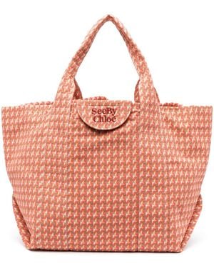 See By Chloé Logo-Embroidered Graphic-Print Tote Bag - Pink