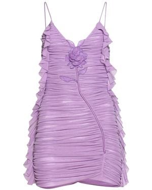 David Koma Lace-Rose Ruffled Mini Dress - Purple