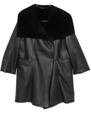 Emmeci Shearling-Collar Leather Coat - Black