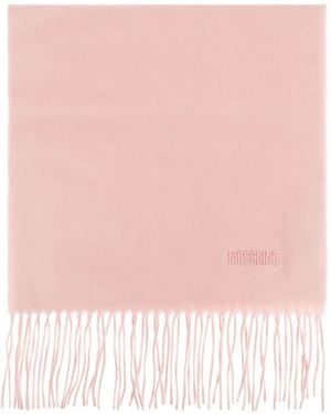 Moschino Embroidered-Logo Fringed Scarf - Pink
