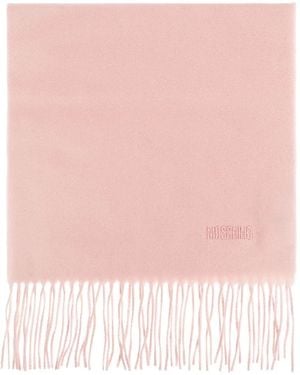 Moschino Embroidered-Logo Fringed Scarf - Pink