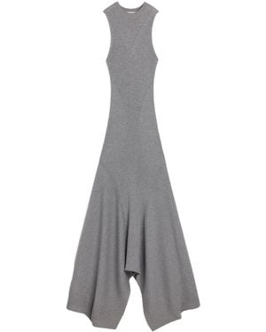 Ami Paris Asymmetric Ribbed-Knit Wool Dress - Grey