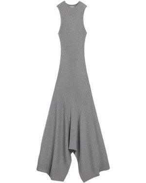 Ami Paris Asymmetric Ribbed-Knit Wool Dress - Grey