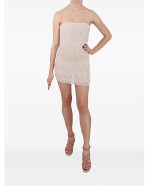 John Richmond Beaded Mesh-Panel Mini Dress - Natural