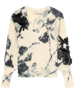Blumarine Floral-Print Sequin-Embellished Jumper - White