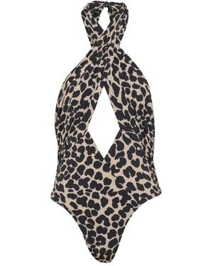 Balmain Leopard-Print Swimsuit - Metallic