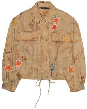 Bimba Y Lola Floral-Print Collared Jacket - Natural