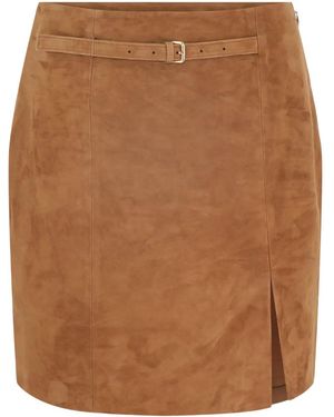 Vince Belted Suede Skirt - Brown