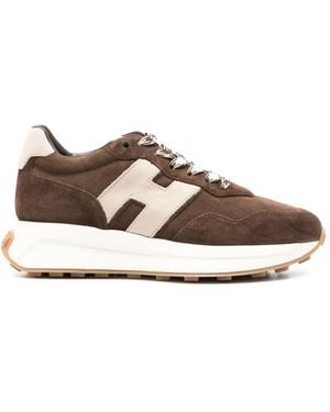 Hogan H641 Suede Logo-Patch Trainers - Brown