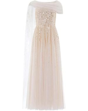 Needle & Thread Robe Longue Drapée Moonlight Sequin - Blanc