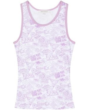 Maison Kitsuné Logo-Print Cotton Tank Top - Purple