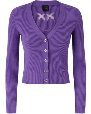 Pinko Ribbed Logo-Detailed Cardigan - Purple