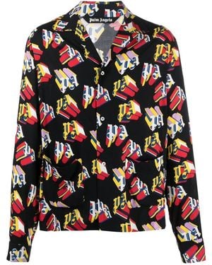 Palm Angels Logo-Print Long-Sleeved Shirt - Black
