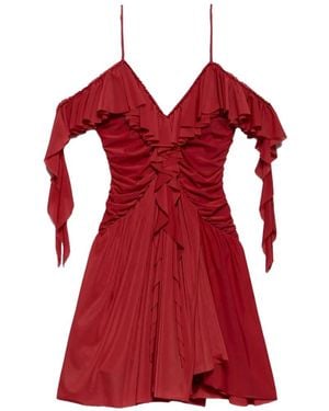 Aniye By Xena Ruffled Cold-Shoulder Mini Dress - Red