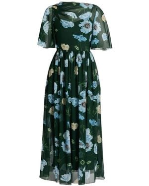 Erdem Floral-Print Silk Midi Dress - Green