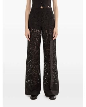 Nissa Floral-Embroidered Pants - Black