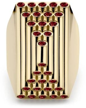 Pragnell Anillo de cóctel Pyramid Sculptural en oro amarillo de 18kt con rubí - Metálico