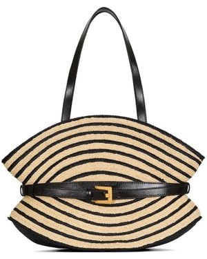 Balmain Bolso Shuffle Mediano En Piel Suave Y Rafia De Dos Tonos - Negro