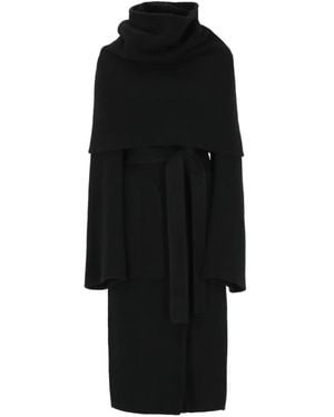 Rick Owens Belted Hooded Coat - Black