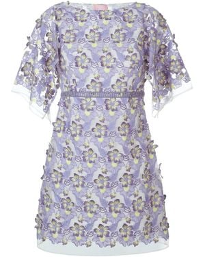 Giamba Vestido Floral Transparente Con Bordados - Azul